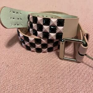 Light Pink & Black studded checkered belt